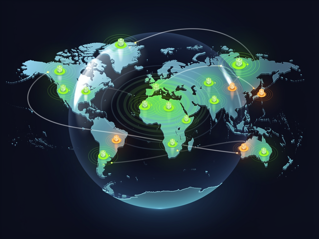 World map visualization showing edge deployment locations with latency indicators, comparing response times for a multi-tenant SaaS application using edge-deployed Drizzle ORM versus traditional server deployment, with green zones indicating sub-50ms response times
