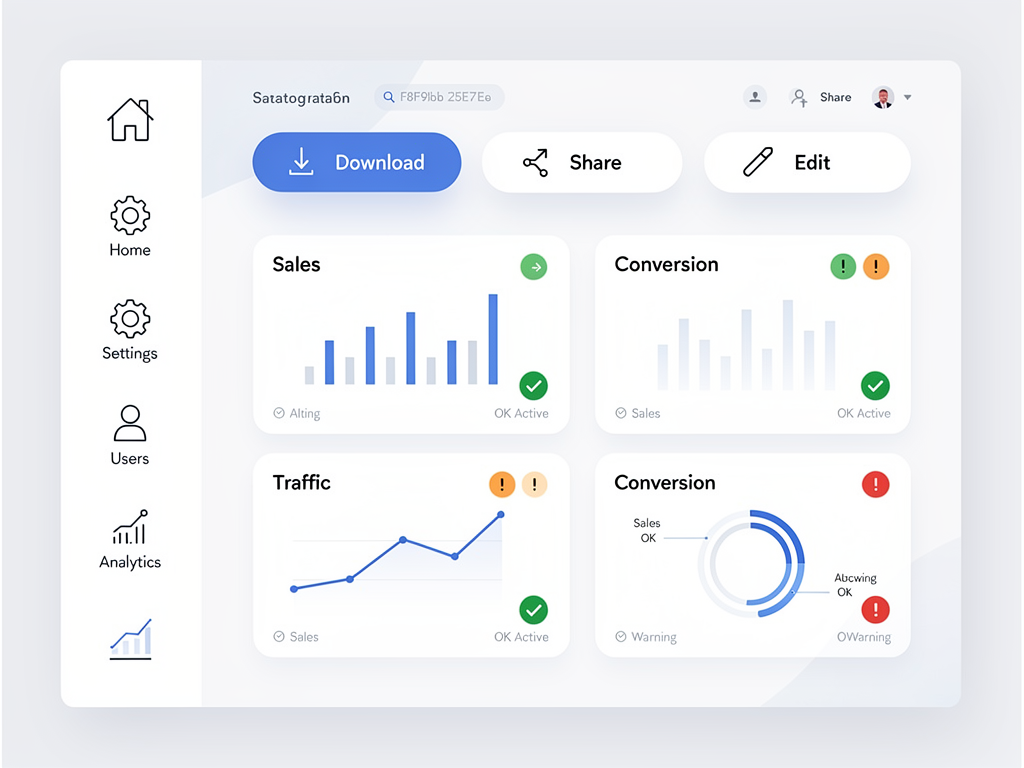 A clean, modern dashboard interface showcasing various Lucide icons in action, including navigation icons in a sidebar, action buttons with icons, and status indicators. The design features a light theme with subtle shadows and a professional SaaS aesthetic with data visualization elements in the background.