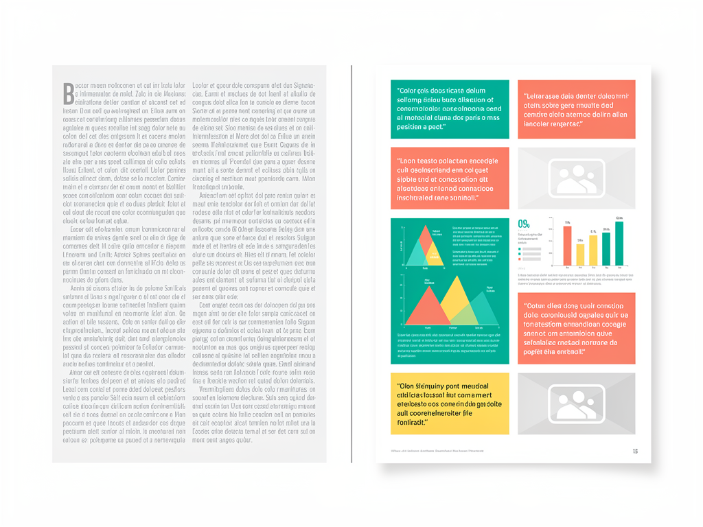 A split-screen comparison showing two versions of the same article section: one as a dense text block without images, the other with strategically placed infographics, pull quotes, and images breaking up the content. The visual difference in readability and engagement potential is stark.