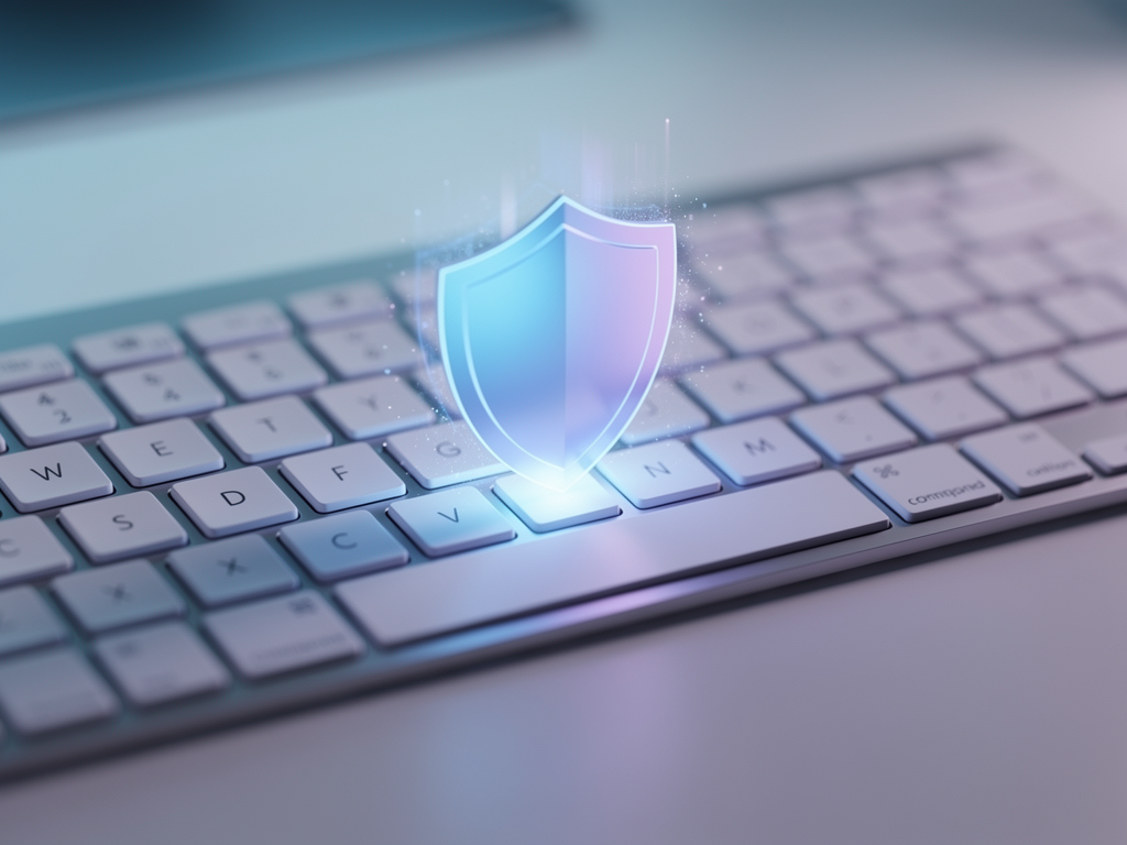 Shield icon overlaying a keyboard representing data protection and local processing security