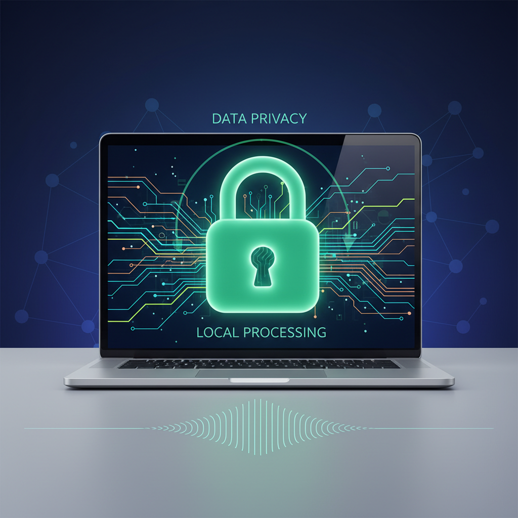 A padlock icon superimposed over a computer screen, symbolizing data privacy and local processing