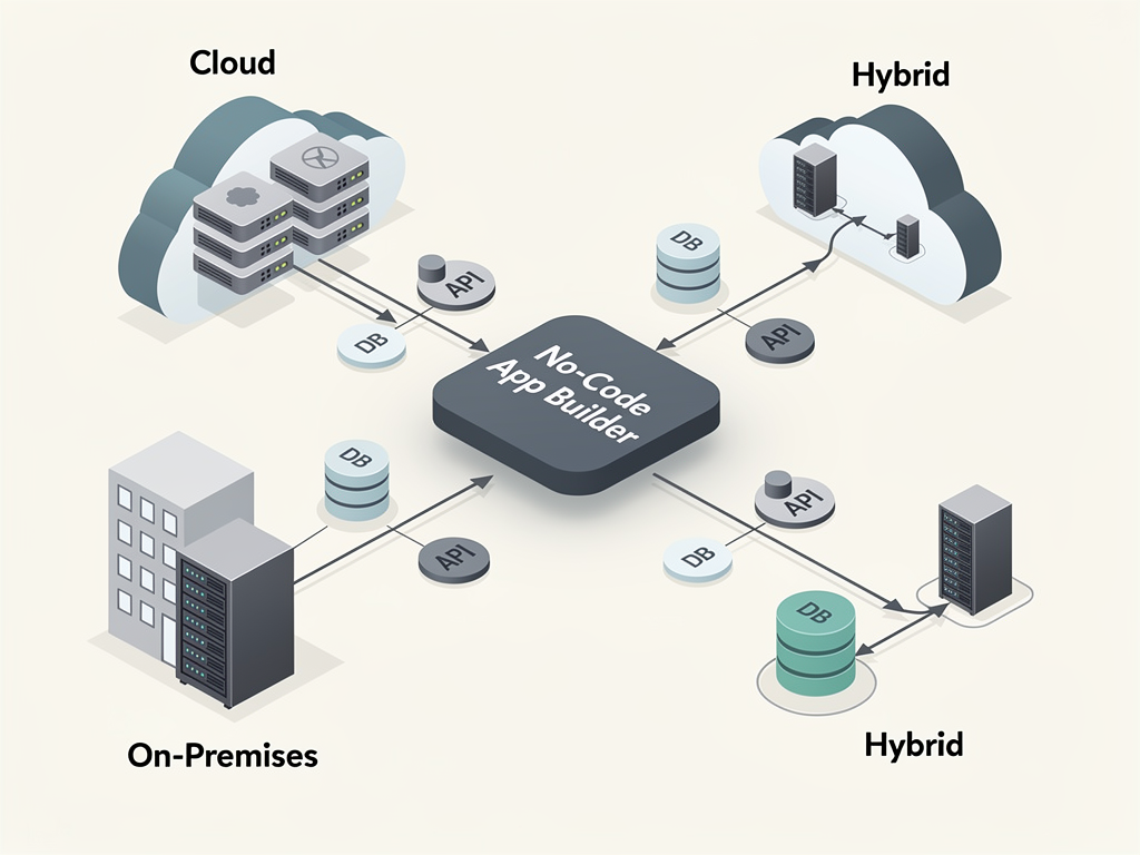Deployment architecture diagram comparing managed SaaS deployment with self-hosted options, showing how the same application can run on cloud providers, on-premises servers, or hybrid configurations. The diagram illustrates data flow, component relationships, and the flexibility of containerized deployment.