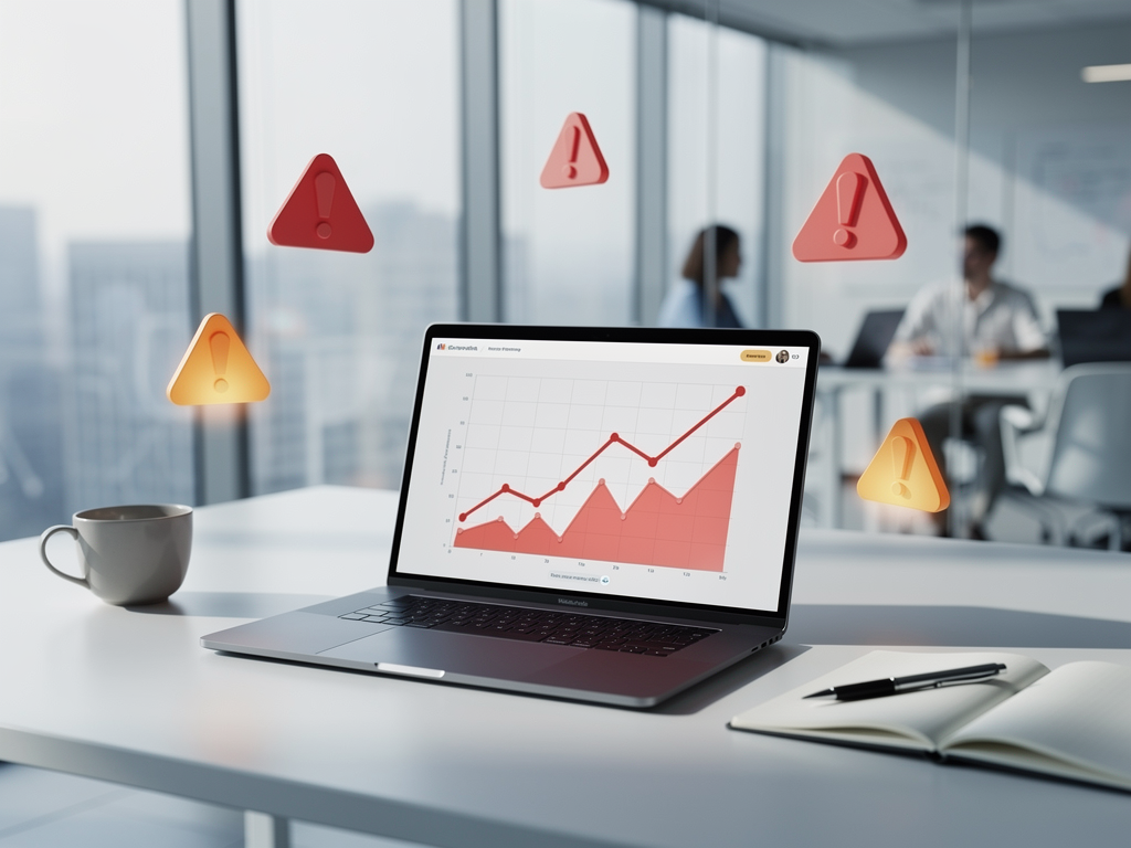 Warning signs infographic showing common AI SEO mistakes including thin content, keyword stuffing, ignoring user intent, neglecting technical SEO, and over-automation, with red X marks and corrective recommendations