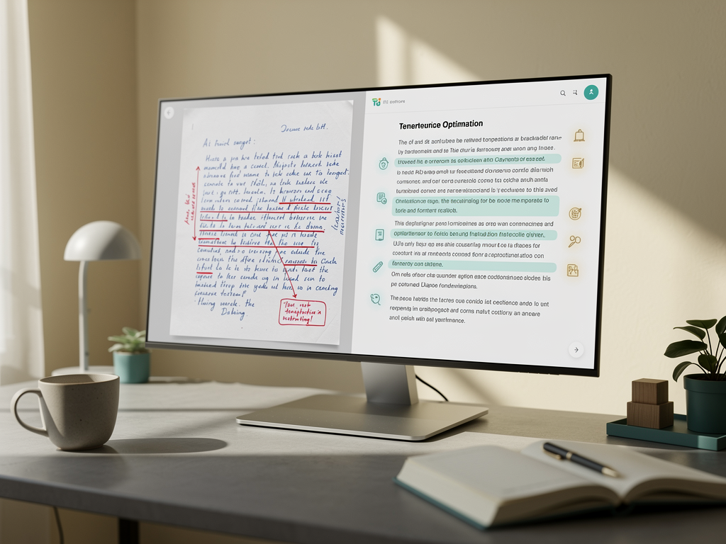 Split-screen comparison showing a manually written article paragraph on the left and an AI-generated paragraph on the right, with quality indicators highlighting readability scores, keyword optimization, and engagement metrics for each