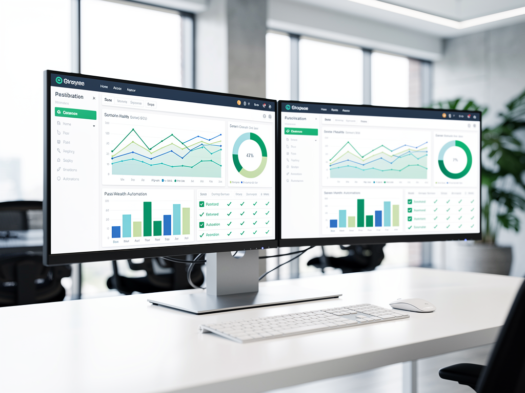Technical SEO dashboard displaying real-time monitoring of Core Web Vitals scores, crawl status indicators, schema validation results, and sitemap health metrics with green checkmarks indicating passing status across multiple website sections