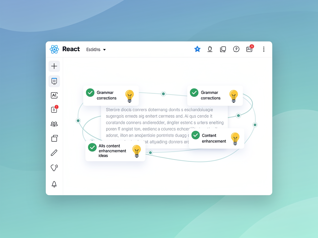 AI-powered text editor showcasing grammar correction and content suggestions
