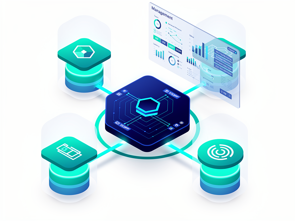 Modern cloud infrastructure diagram showing multiple tenant applications connected to a shared platform core, with visual separation between tenant data stores and a centralized management dashboard, rendered in a clean technical illustration style with blue and white color scheme