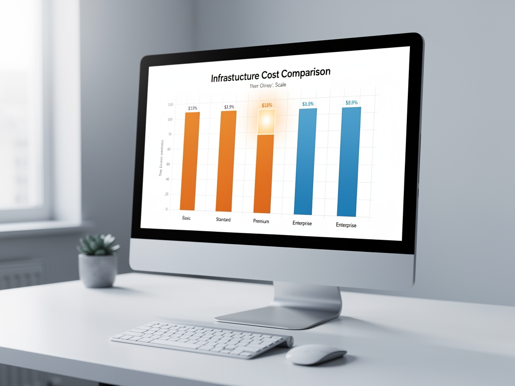 Infrastructure cost comparison chart showing monthly expenses for managed platforms versus self-hosted solutions at different traffic levels, with bar graphs in orange and blue colors demonstrating significant cost savings at scale
