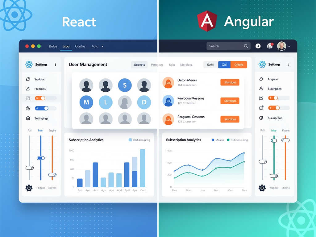 Dashboard mockup showing typical SaaS admin interface with user management, subscription analytics, and settings panels, demonstrating the features commonly included in SaaS boilerplate templates with clean UI design