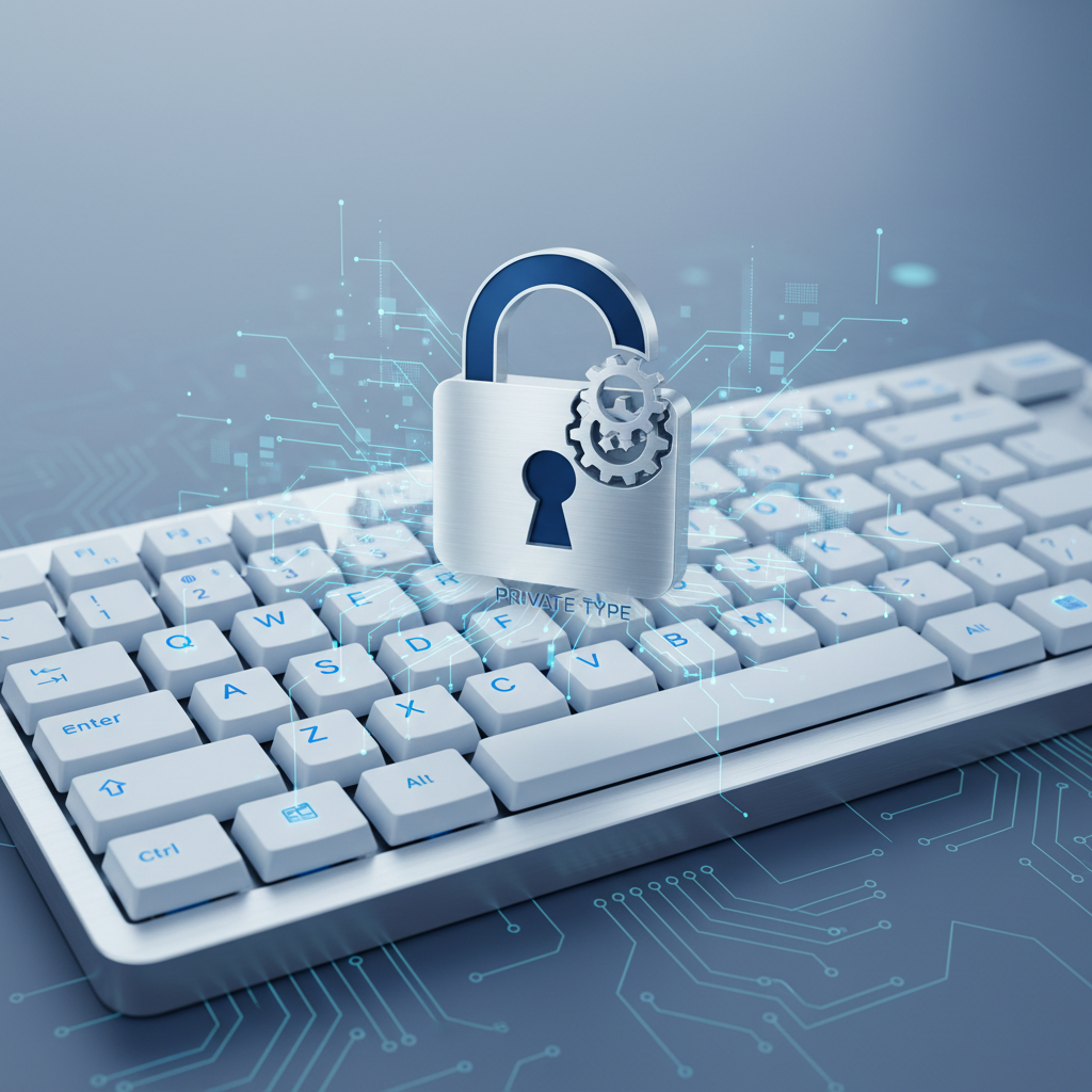 A padlock icon superimposed over a keyboard, symbolizing data privacy and secure local processing for typing activities