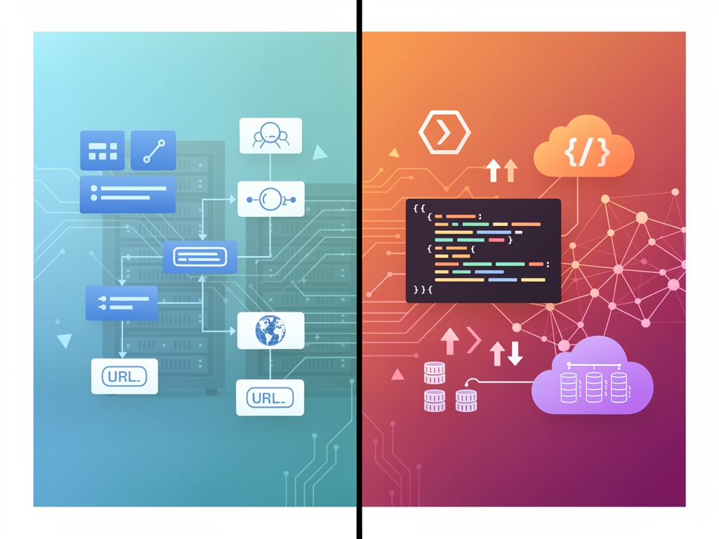 Summary comparison infographic with NextBuilder on the left showing icons for no-code platforms, custom domains, dual auth, and self-hosting, versus supastarter on the right showing icons for traditional SaaS, multi-framework, AI-optimized code, and managed deployment, with a central dividing line and 'Choose Based on Your Use Case' header