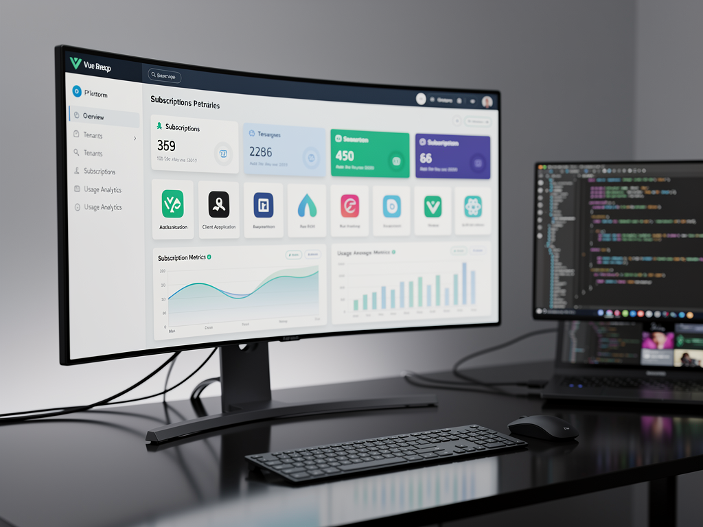 Successful SaaS dashboard interface showing multiple client applications, subscription metrics, and platform analytics, representing the end result of effective framework selection and development execution with a modern, professional design aesthetic