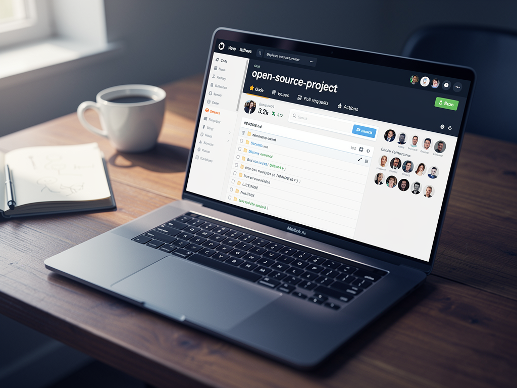 GitHub repository page showing a popular open-source SaaS boilerplate with star count, fork count, and recent commit activity visible, contributor avatars displayed, issues and pull requests tabs showing active community engagement