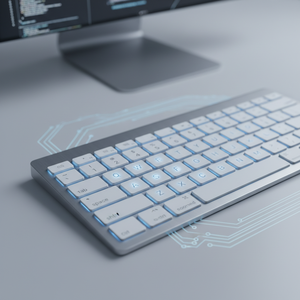 A close-up of a keyboard with highlighted keys, illustrating the concept of auto replacement rules being applied to common typing errors or abbreviations