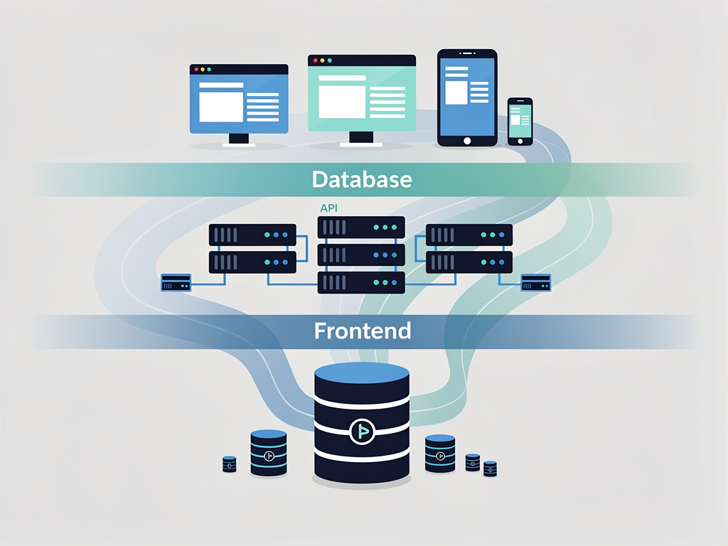 Architecture diagram showing TypeScript integration across a modern SaaS stack, with type definitions flowing from Prisma database layer through API routes to React frontend components, illustrated with clean connecting lines and technology logos