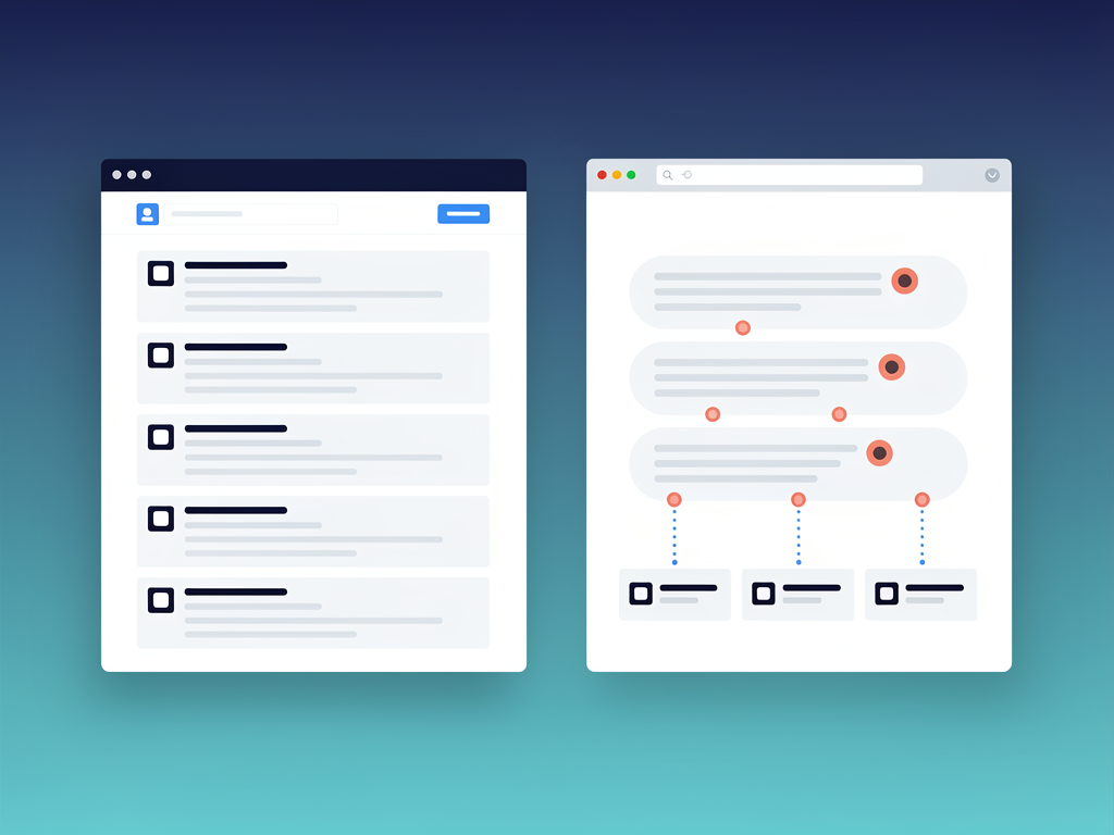 Split-screen visualization showing traditional Google search results on the left with ten blue links, and an AI answer engine interface on the right displaying a synthesized response with inline citations and source attributions, illustrating the fundamental difference between search and answer paradigms