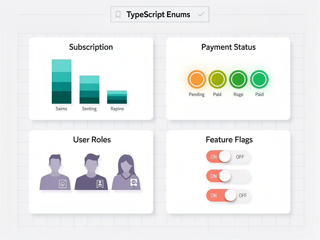 Data visualization showing common SaaS enum categories including subscription tiers, payment statuses, user roles, and feature flags, arranged in a grid layout with icons representing each category against a light gray background with colorful accent elements