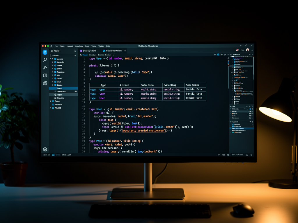 Code editor screenshot showing Drizzle ORM TypeScript schema definition with pgTable declarations for users and organizations tables, demonstrating the code-first approach with inline type inference and relation definitions